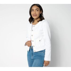 Susan Graver Women's Jacket Sz XL Stretch Denim Collarless White A647449